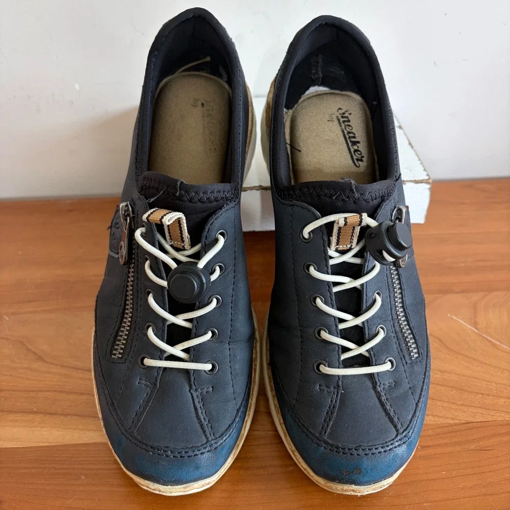 Rieker Antistress Navy Blue Bungee Zip Walking Shoes Sneakers Womens 38